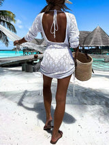Backless Openwork Drawstring Round Neck Cover Up - Trendsi - Flyclothing LLC