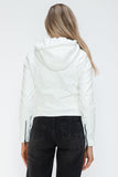 Snobbish Faux Leather Zip Up Drawstring Hooded Jacket - Trendsi