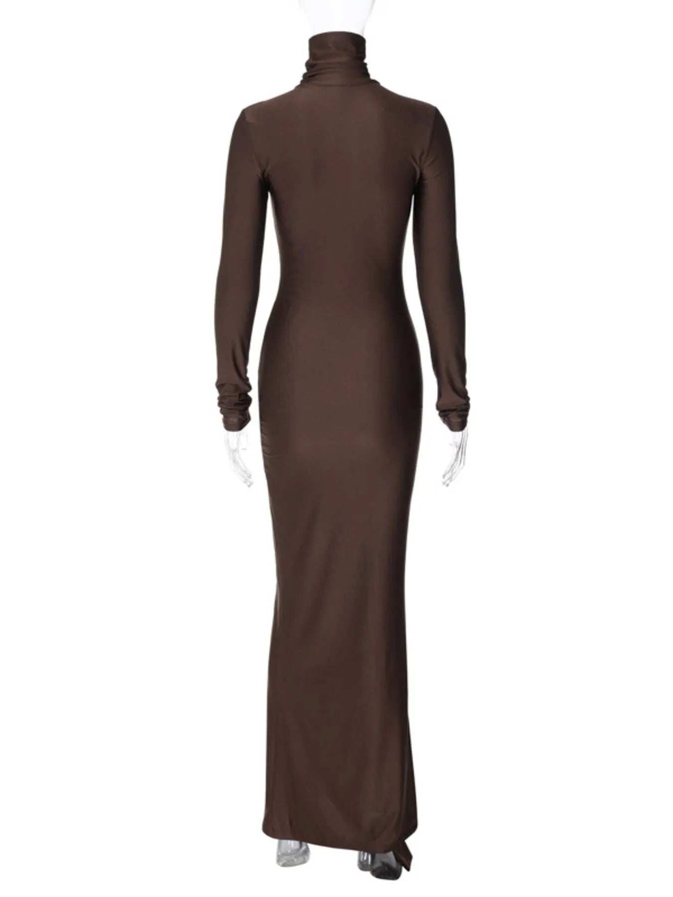 Ruched Turtleneck Long Sleeve Tie Front Maxi Dress - Trendsi - Flyclothing LLC