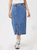 Slit Midi Denim Skirt with Pockets - Trendsi - Flyclothing LLC