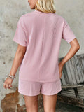 Textured Round Neck Short Sleeve Top and Shorts Set - Trendsi - Flyclothing LLC
