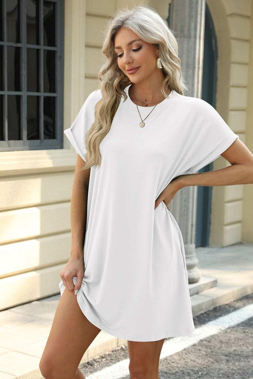 Florira Short Sleeve Mini Dress with Pockets - Trendsi - Flyclothing LLC