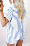 Stripe Knitted Short Sleeve Top and Drawstring Shorts Set - Trendsi - Flyclothing LLC