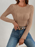 Textured Round Neck Long Sleeve Top - Trendsi