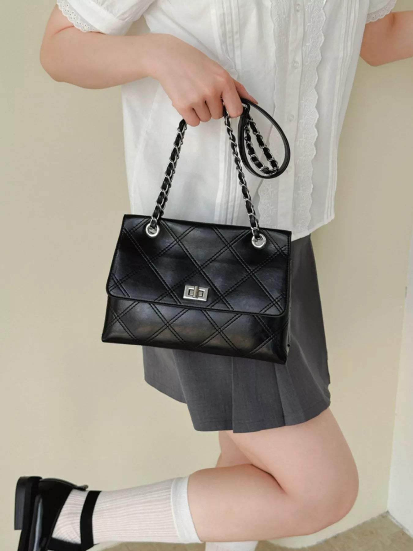 Quilted Chain Shoulder Bag - Trendsi - Flyclothing LLC