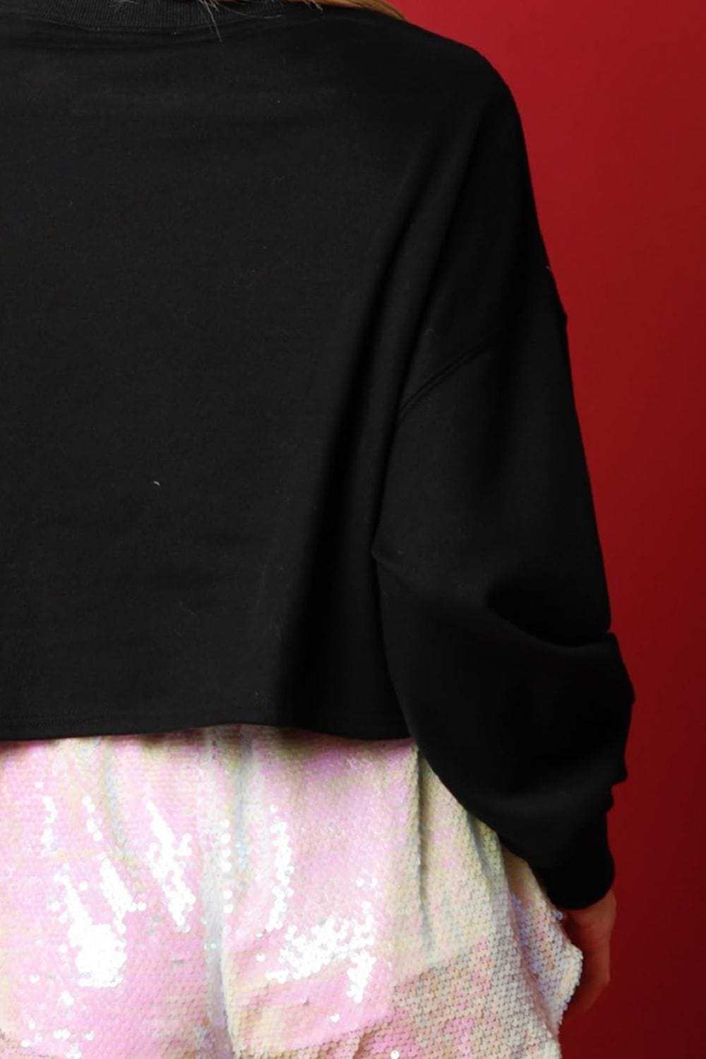 Sequin Round Neck Dropped Shoulder Sweatshirt - Trendsi - Flyclothing LLC