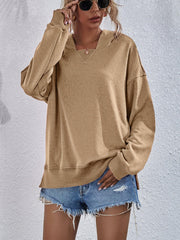 Dropped Shoulder Slit Hoodie - Trendsi