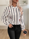 Perfee Striped Collared Neck Long Sleeve Shirt - Trendsi