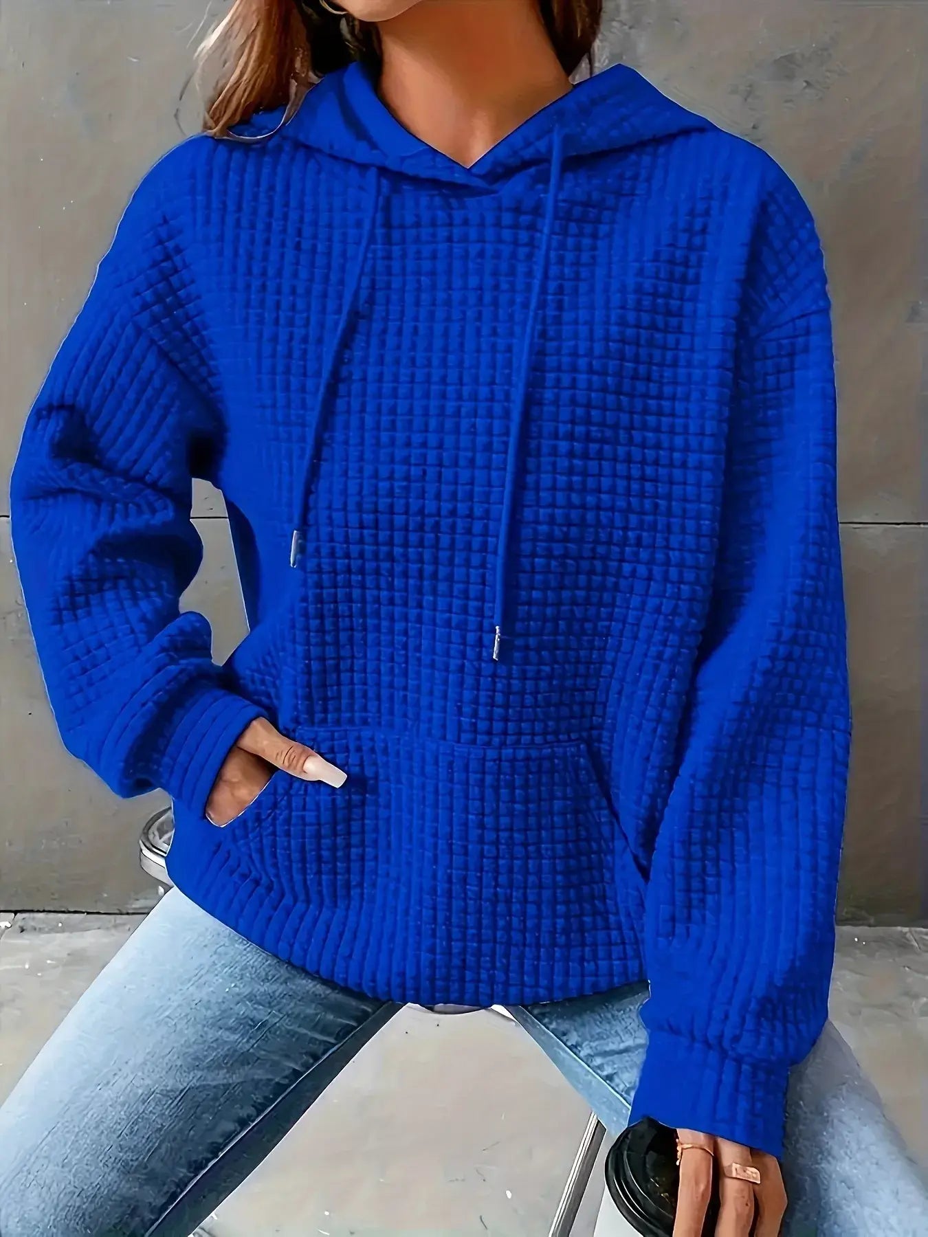Textured Knit Drawstring Hoodie - Trendsi - Flyclothing LLC