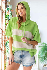 First Love Color Block Short Sleeve Hooded Top - Trendsi - Flyclothing LLC