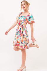 And The Why Square Neck Puff Sleeve Floral Dress - Trendsi - Flyclothing LLC
