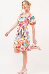 And The Why Square Neck Puff Sleeve Floral Dress - Trendsi