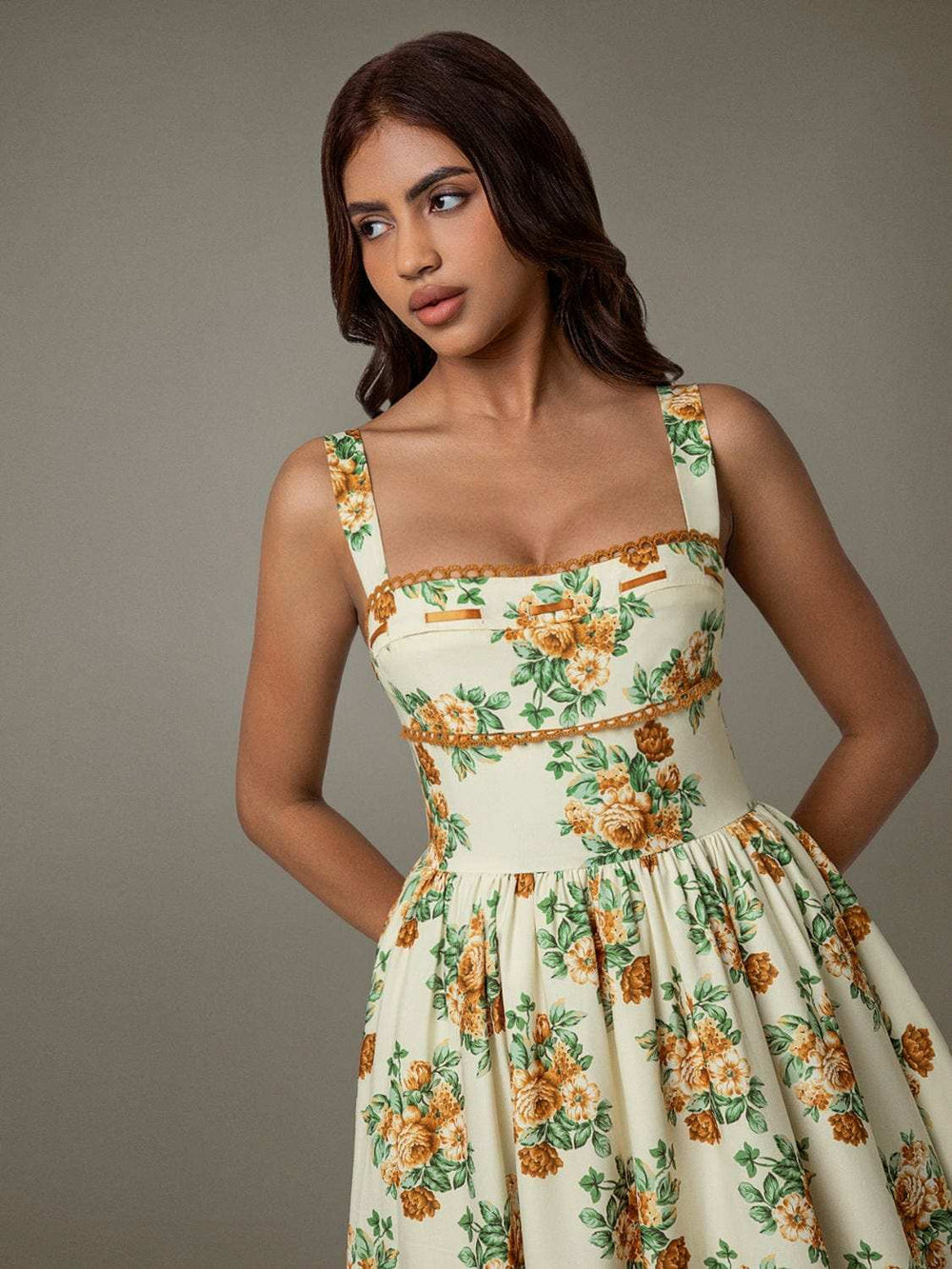 Lace Trim Floral Sleeveless Midi Dress - Trendsi - Flyclothing LLC