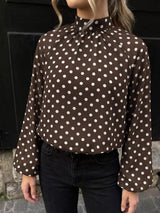 Polka Dot Mock Neck Long Sleeve Blouse - Trendsi - Flyclothing LLC
