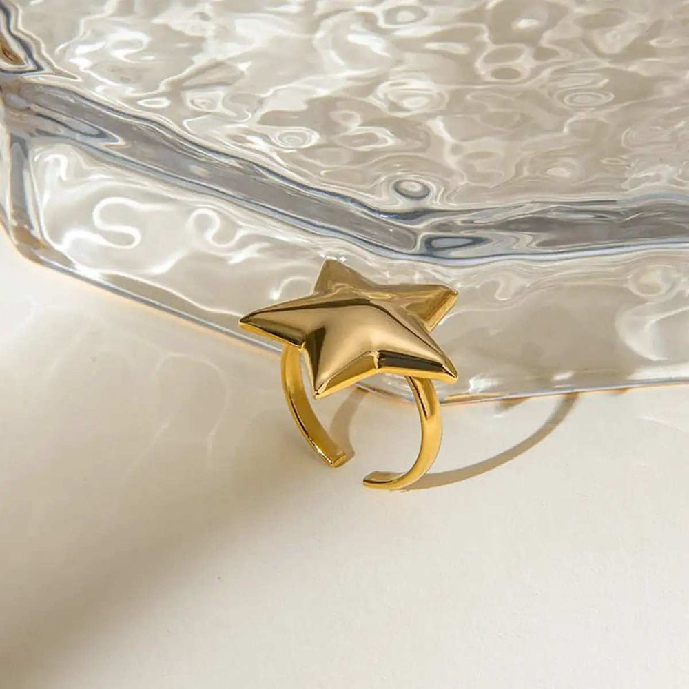 18K Gold-Plated Stainless Steel Star Ring - Trendsi - Flyclothing LLC