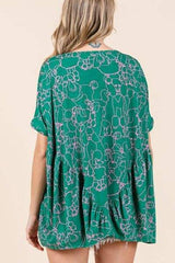 Mittoshop Abstract Print Round Neck Short Sleeve Top - Trendsi - Flyclothing LLC