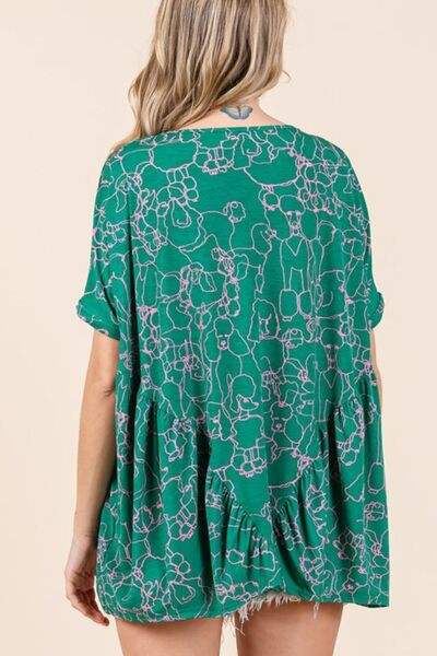 Mittoshop Abstract Print Round Neck Short Sleeve Top - Trendsi - Flyclothing LLC