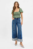 RISEN High Rise Crop Wide Leg Ribbon Detail Jeans - Trendsi - Flyclothing LLC