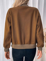 Perfee Baseball Collar Snap Down Long Sleeve Jacket - Trendsi - Flyclothing LLC
