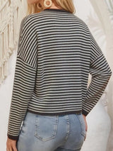 Button-Down Striped Knit Cardigan - Trendsi - Flyclothing LLC