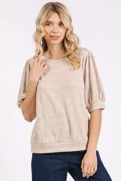 Mittoshop Fan Shell Texture Short Puff Sleeve Knit Top - Trendsi - Flyclothing LLC