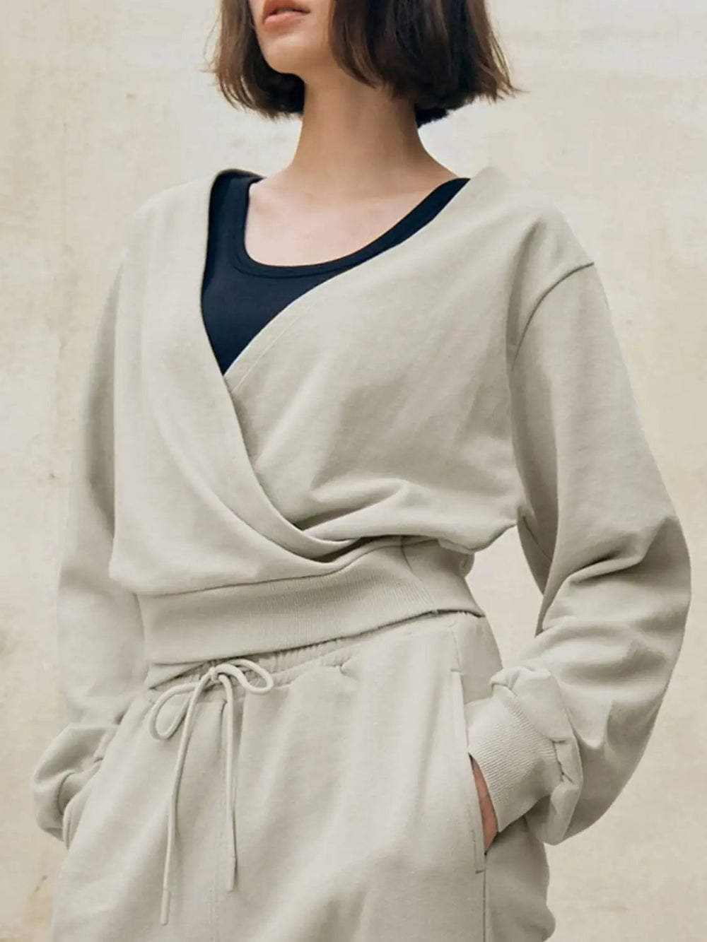Surplice Long Sleeve Sweatshirt - Trendsi