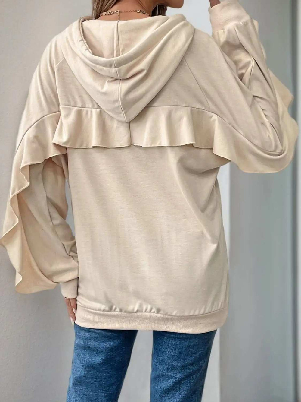 Perfee Drawstring Ruffled Long Sleeve Hoodie - Trendsi - Flyclothing LLC