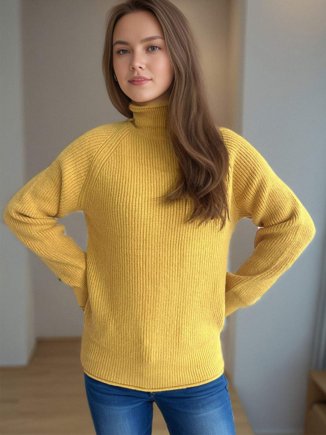 Turtleneck Long Sleeve Sweater - Trendsi - Flyclothing LLC