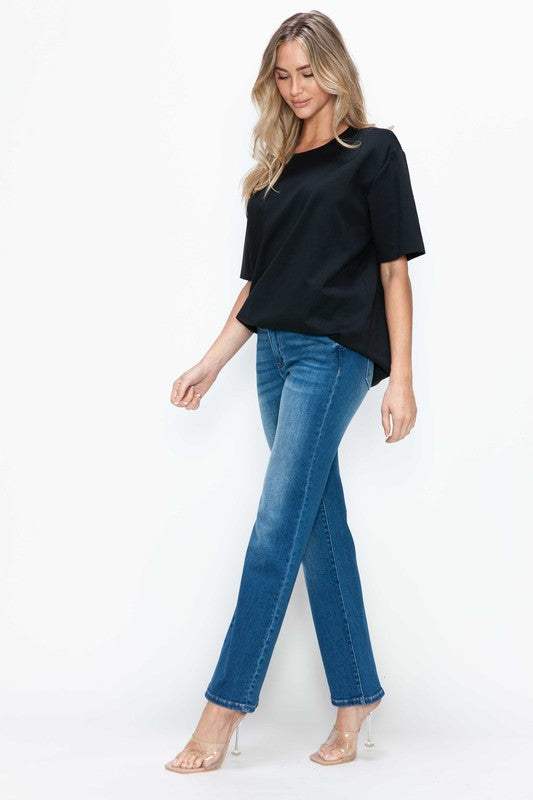 bytos Full Size Cat's Whiskers High Rise Straight Jeans - Trendsi - Flyclothing LLC