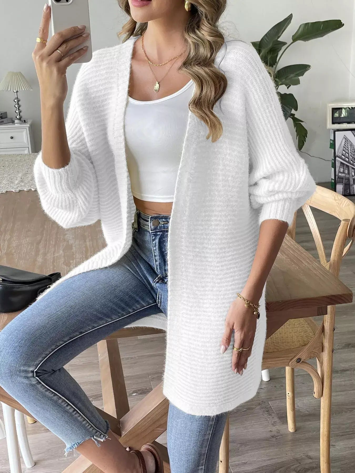 Open Front Drop Shoulder Cardigan - Trendsi - Flyclothing LLC