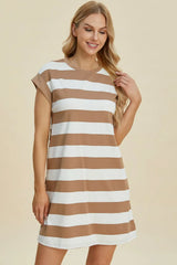 Basic Bae Full Size Striped Round Neck Cap Sleeve Mini Dress - ShopBasicbae - Flyclothing LLC