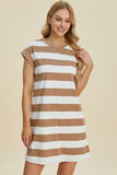 Basic Bae Full Size Striped Round Neck Cap Sleeve Mini Dress - ShopBasicbae - Flyclothing LLC