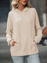 Textured Drawstring Long Sleeve Hoodie - Trendsi - Flyclothing LLC