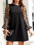 Round Neck Butterfly Mesh Long Sleeve Mini Dress - Trendsi
