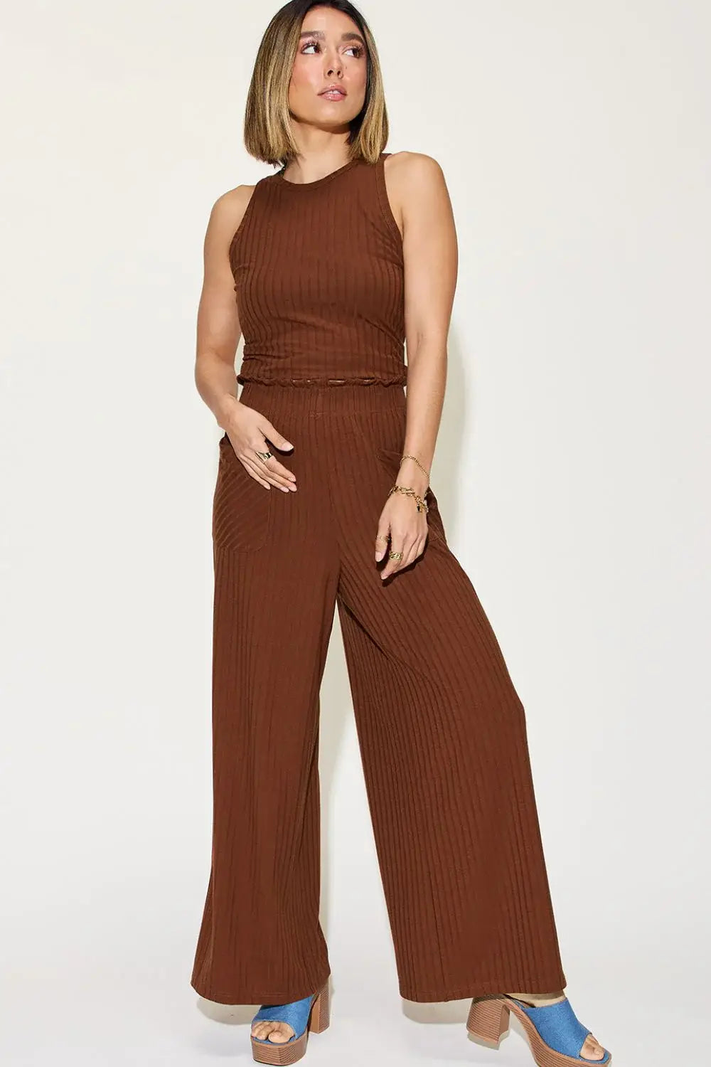 Basic Bae Full Size Ribbed Tank and Wide Leg Pants Set - ShopBasicbae - Flyclothing LLC