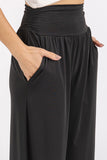 Mittoshop Stretch Banded Waist Wide Leg Pants with Pockets - Trendsi