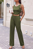 Drawstring Tank, Long Sleeve Cover Up and Pants Set - Trendsi - Flyclothing LLC