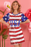 BiBi American Flag Theme Usa Print Sequin Dress - Trendsi - Flyclothing LLC