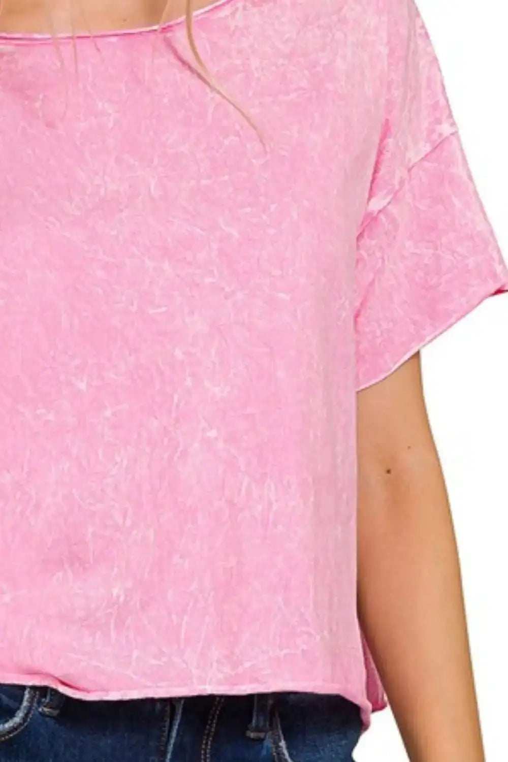 Zenana Washed Crew Neck Short Sleeve Crop Box Tee - Trendsi - Flyclothing LLC