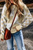 Checkered Round Neck Drop Shoulder Sweater - Trendsi - Flyclothing LLC