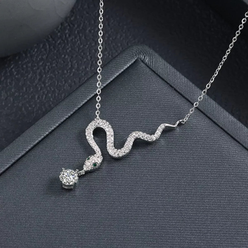 925 Sterling Silver Moissanite Snake Pendant Necklace - Trendsi - Flyclothing LLC