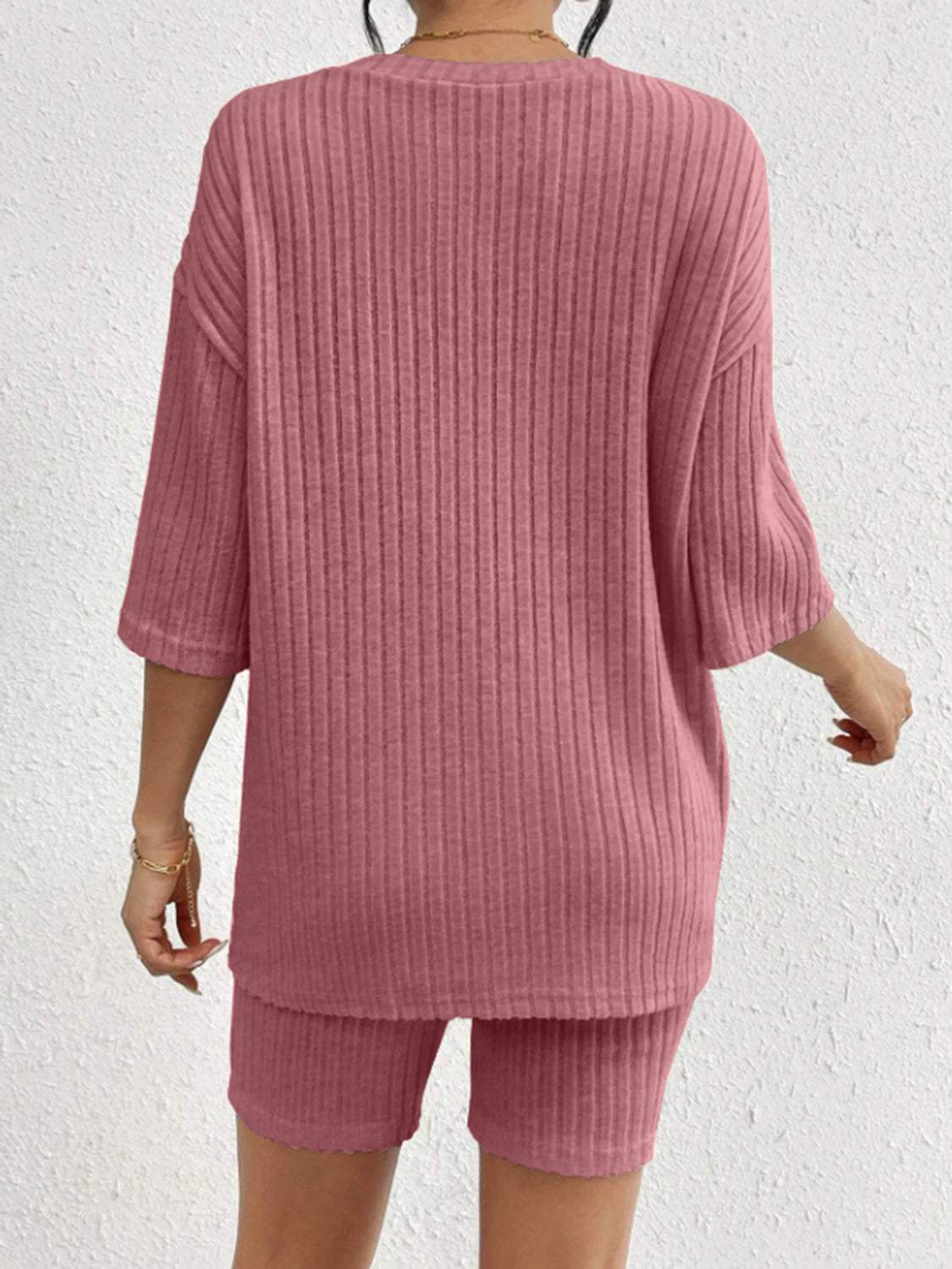 Ribbed Round Neck Top and Shorts Set - Trendsi - Flyclothing LLC