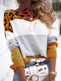 Leopard Color Block Round Neck Long Sleeve Sweater - Trendsi - Flyclothing LLC