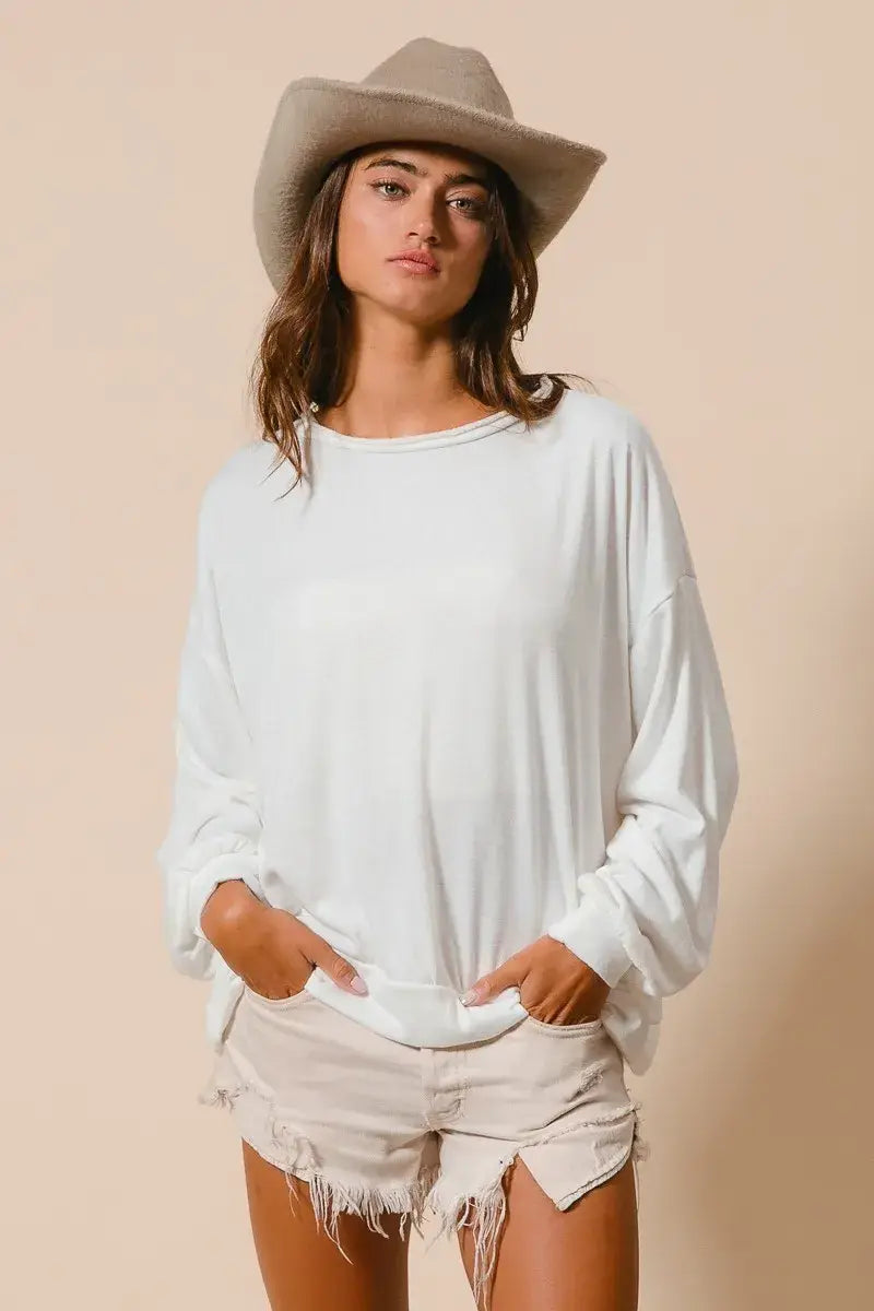 BiBi Loop Terry Pull Over With Cut Edge Band - Trendsi - Flyclothing LLC
