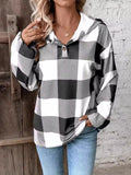 Plaid Dropped Shoulder Long Sleeve Hoodie - Trendsi