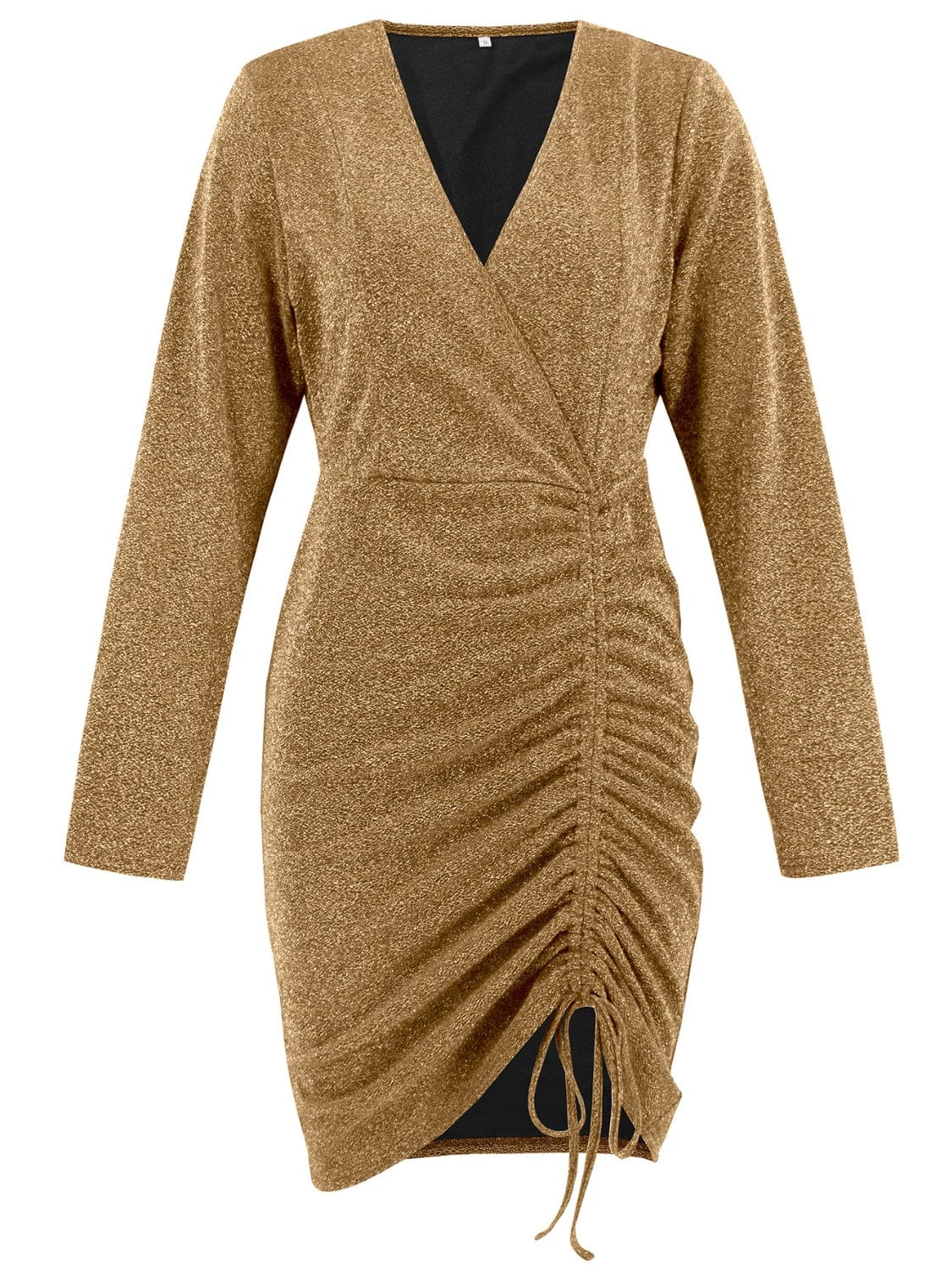 Ruched Heathered Surplice Long Sleeve Mini Dress - Trendsi
