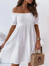 Smocked Off-Shoulder Mini Dress - Trendsi - Flyclothing LLC