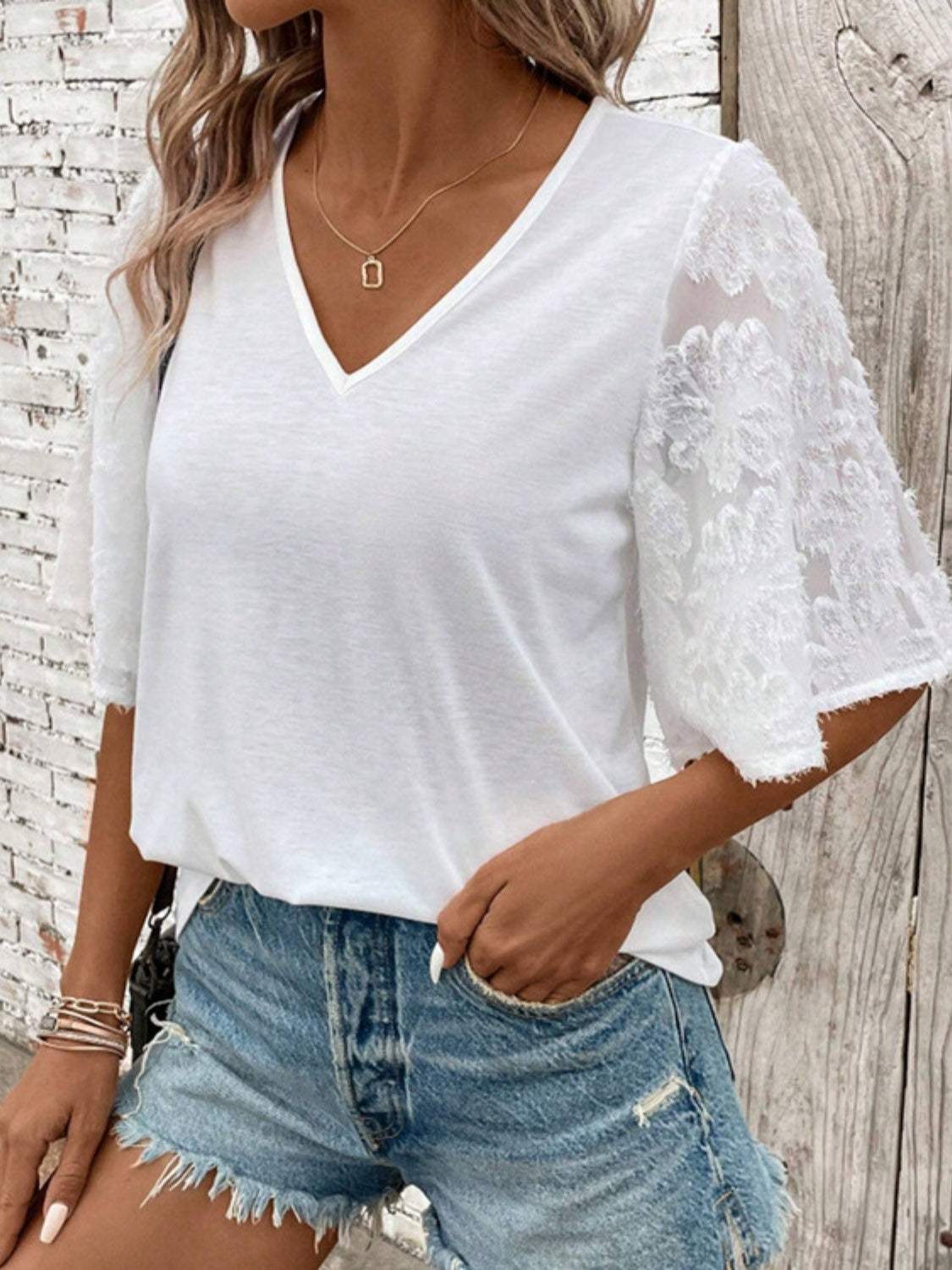 V-Neck Half Sleeve T-Shirt - Trendsi - Flyclothing LLC