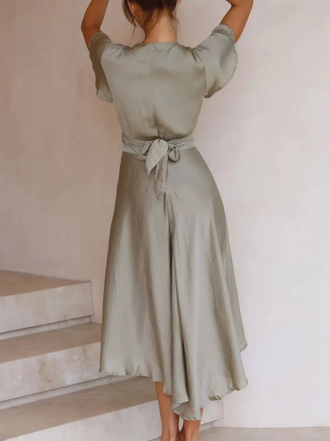 High-Low Plunge Flutter Sleeve Dress - Trendsi - Flyclothing LLC