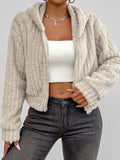 Zip Up Long Sleeve Fuzzy Hooded Jacket - Trendsi
